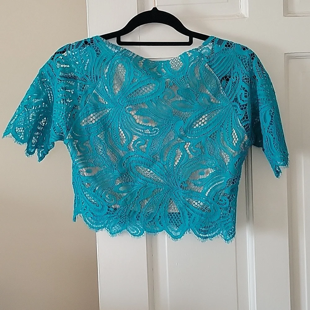 For Love & Lemons X Nasty Gal teal lace top in size Medium - Picture 5 of 5